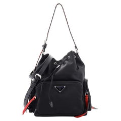 Prada New Vela Multi Pocket Bucket Bag Tessuto with Studded Leather