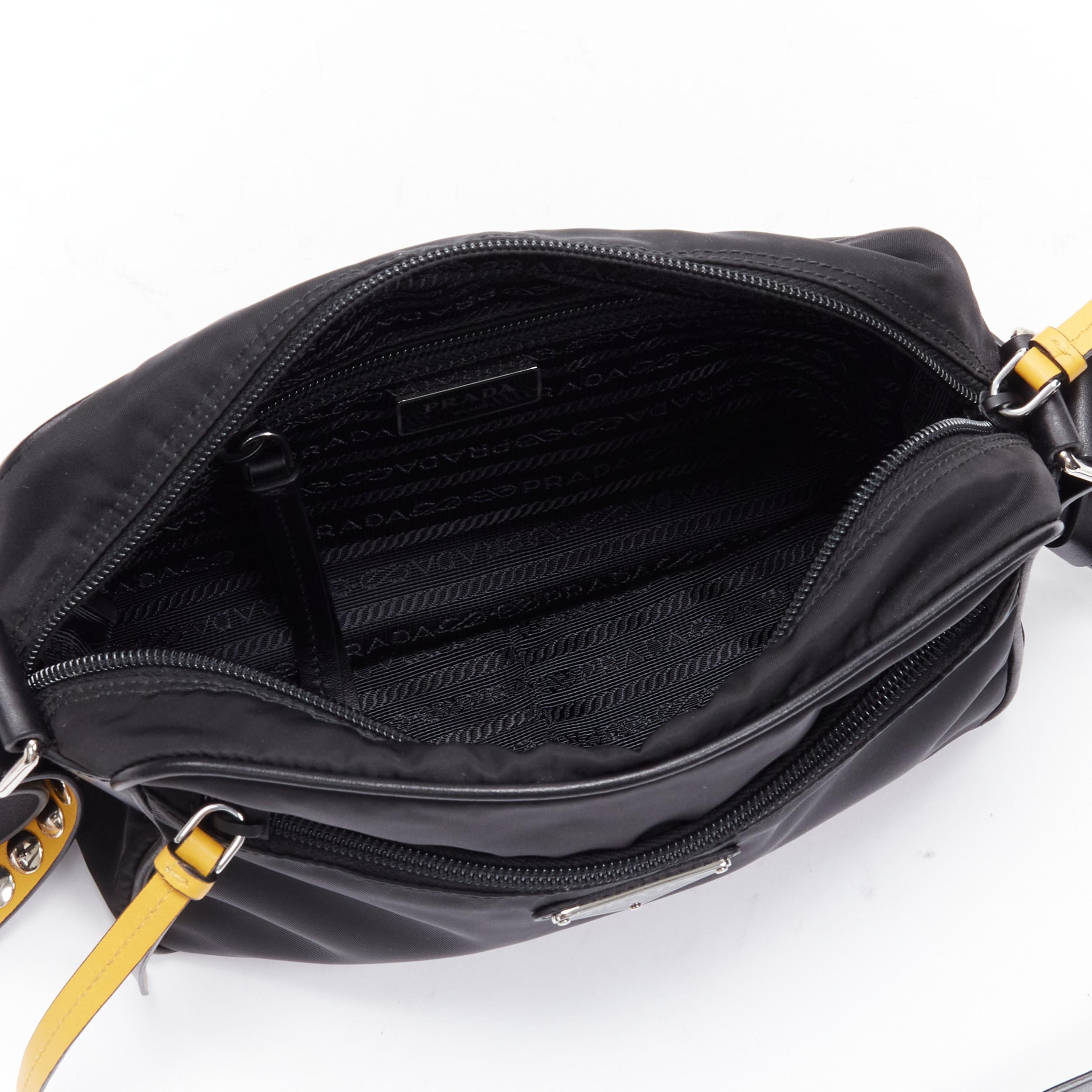 PRADA New Vela punk studded leather strap black nylon crossbody bag 2