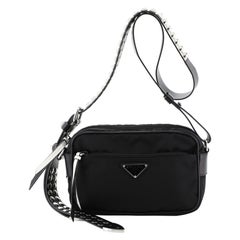 Prada New Vela Shoulder Bag Tessuto with Studded Leather Small