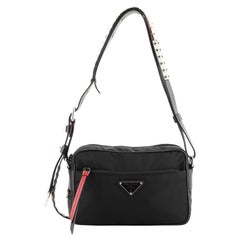 Prada New Vela Shoulder Bag Tessuto with Studded Leather Small