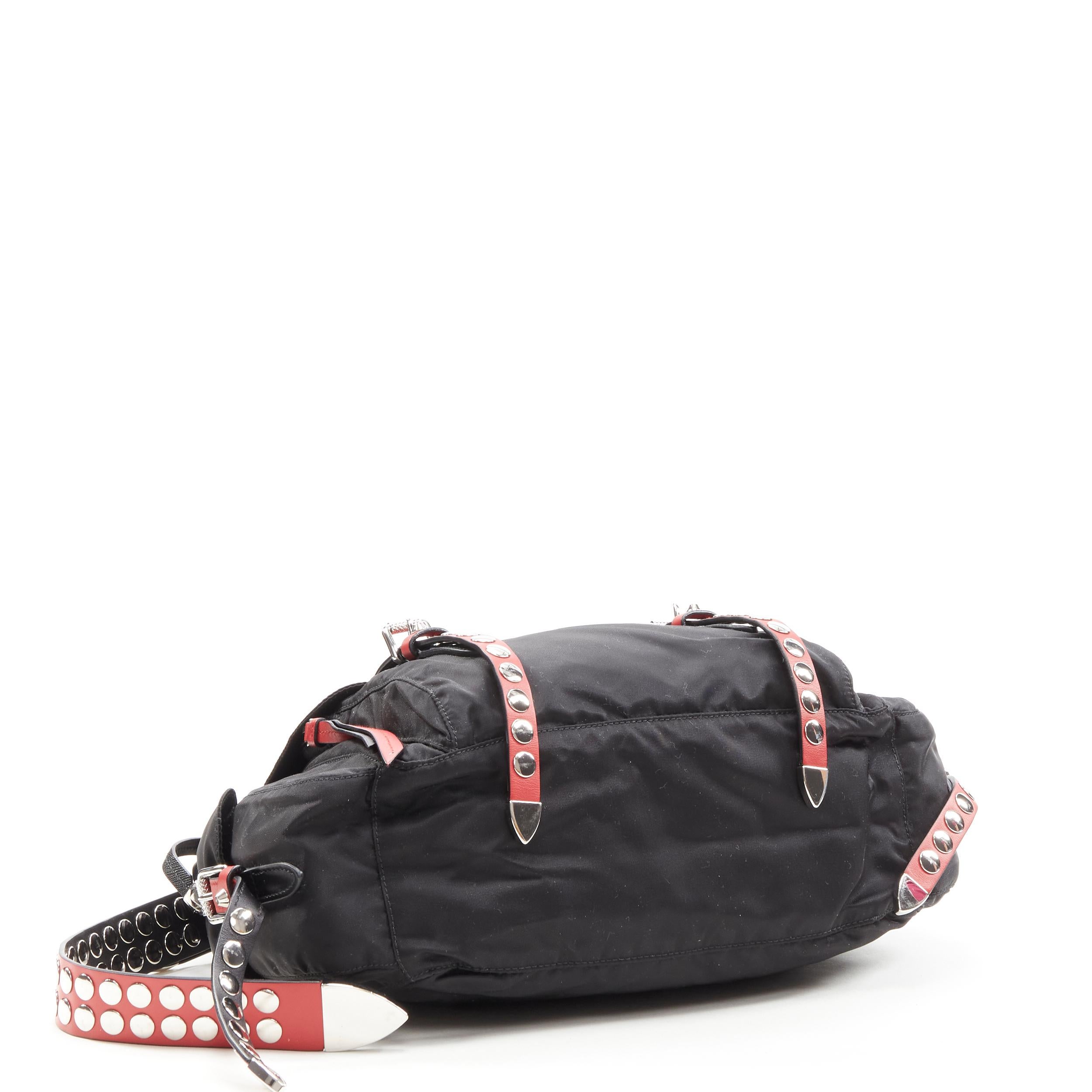 Women's PRADA New Vela Tessuto black  nylon punk studded mesenger bag