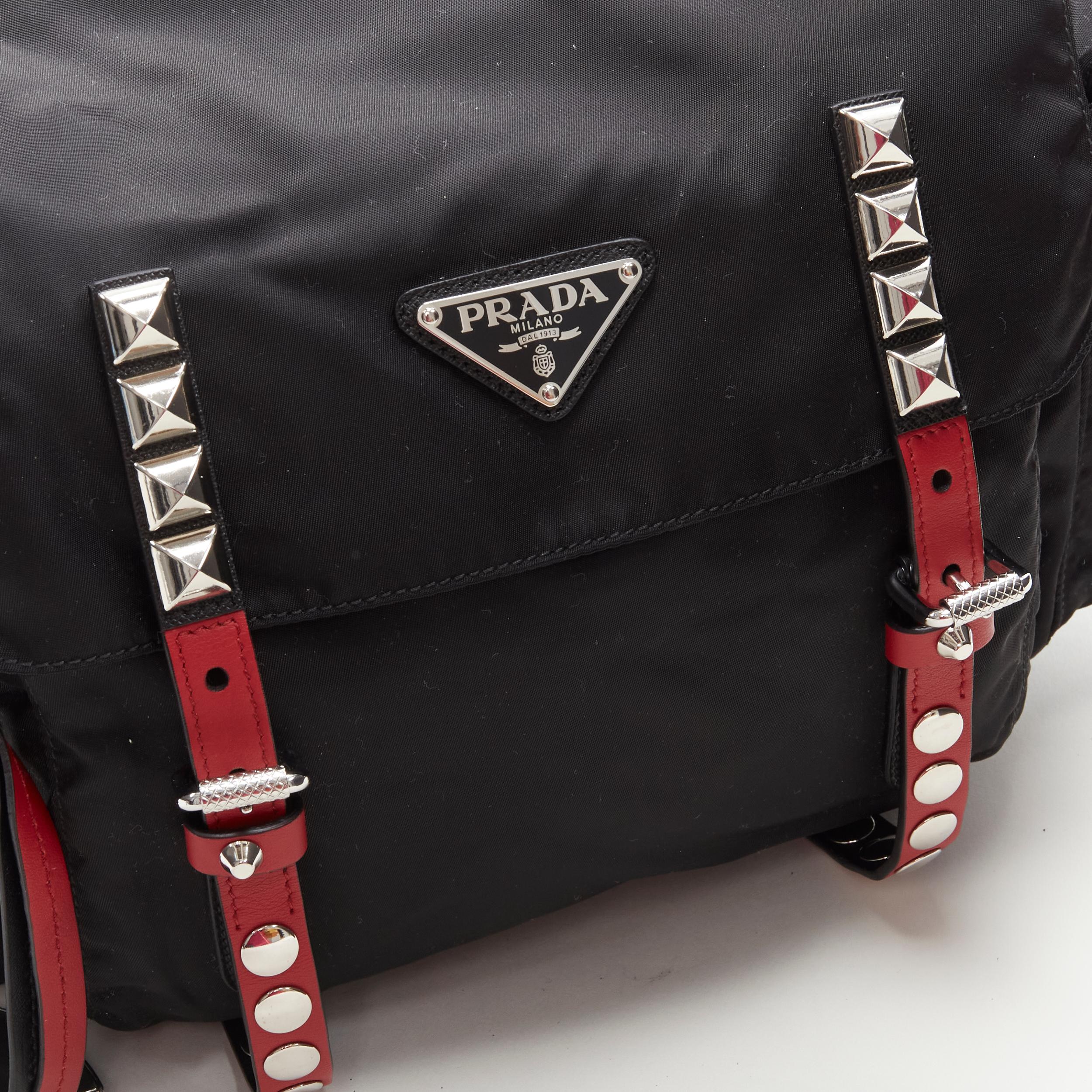 PRADA New Vela Tessuto black  nylon punk studded mesenger bag 1