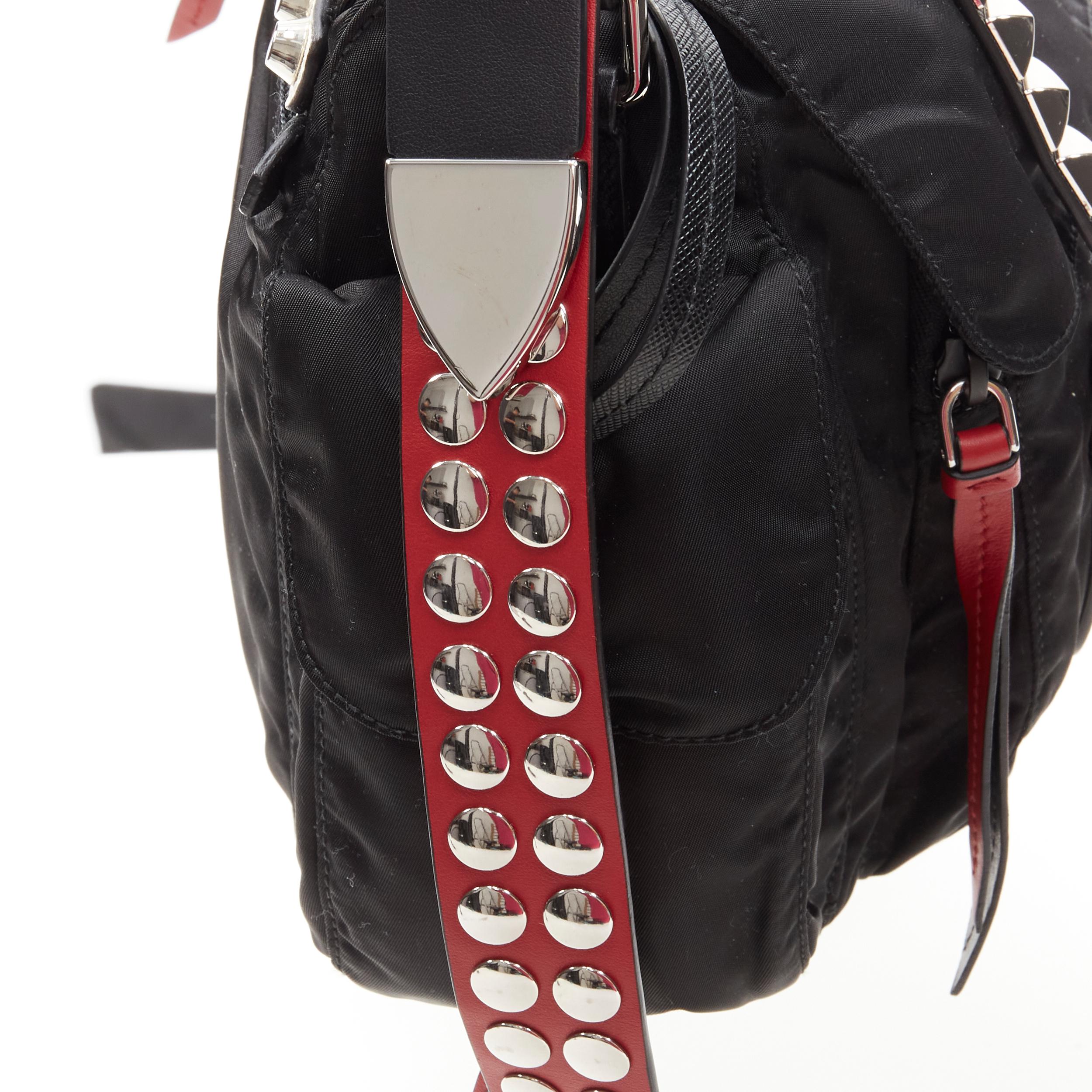 PRADA New Vela Tessuto black  nylon punk studded mesenger bag 2