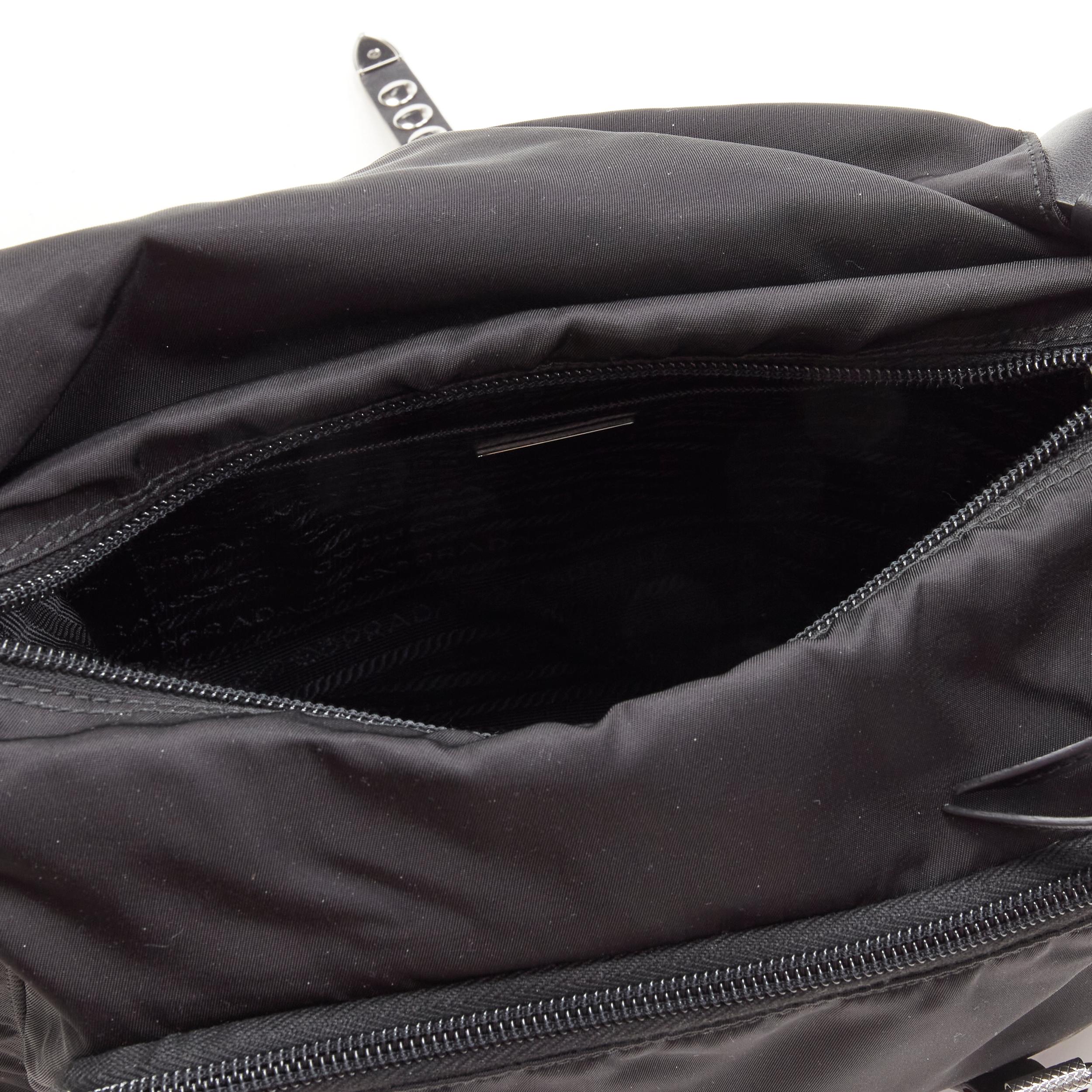 PRADA New Vela Tessuto black  nylon punk studded mesenger bag 3