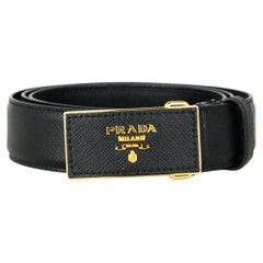 Prada NEW WITH TAGS Black/ Gold Saffiano Leather Belt sz 85/ 34"