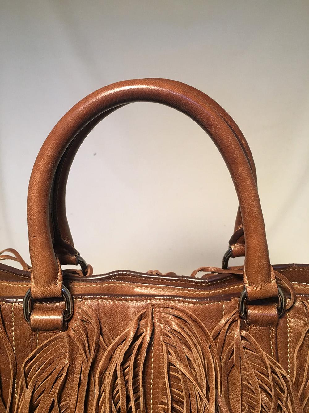 PRADA Noce Nappa Brown Leather Fringe Tote Bag For Sale at 1stDibs