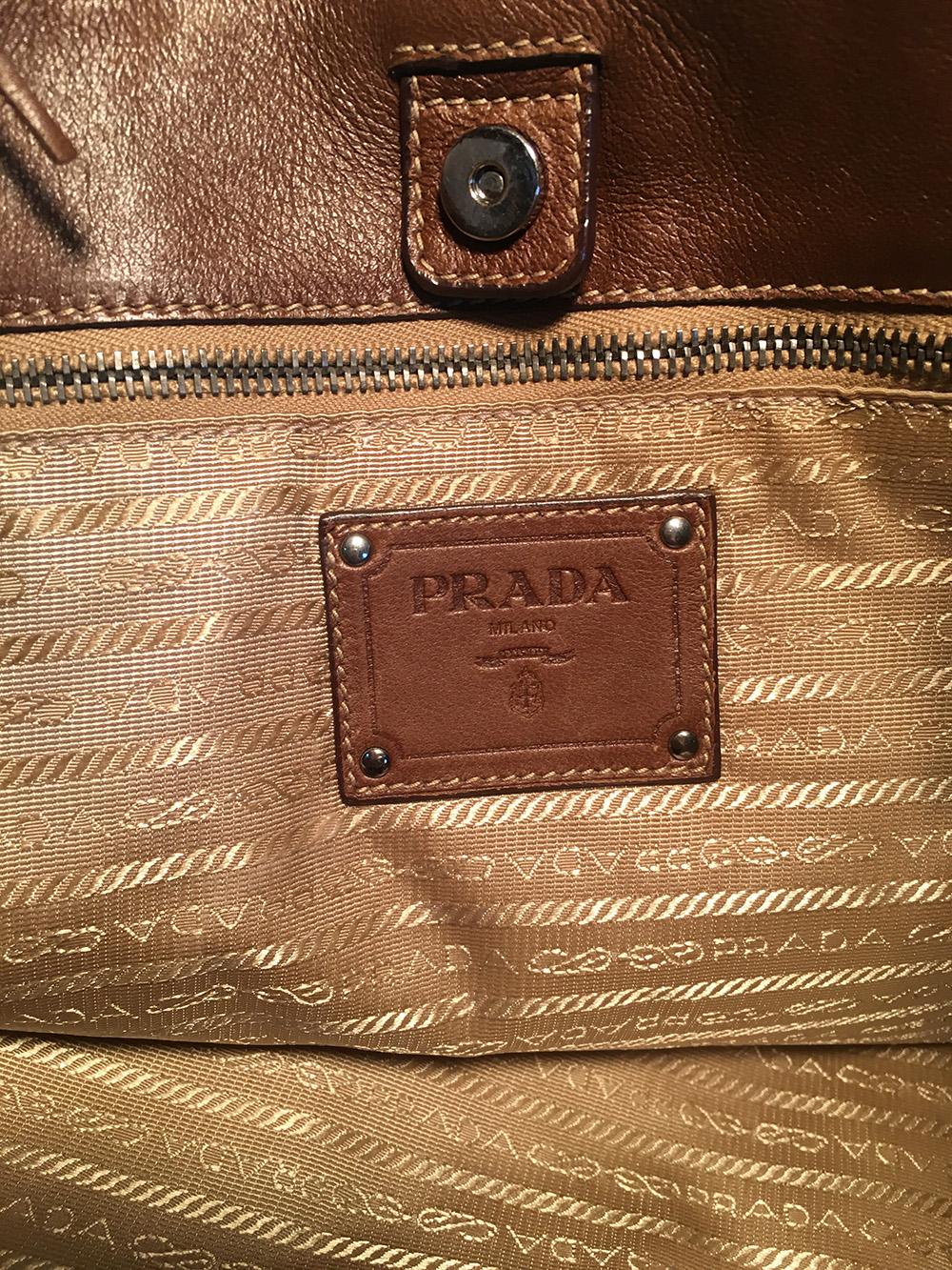 Women's PRADA Noce Nappa Brown Leather Fringe Tote Bag