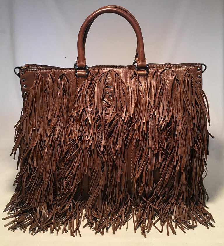 Tejas Leather Bucket Handbag with Accent - Tan Fringe - 2764