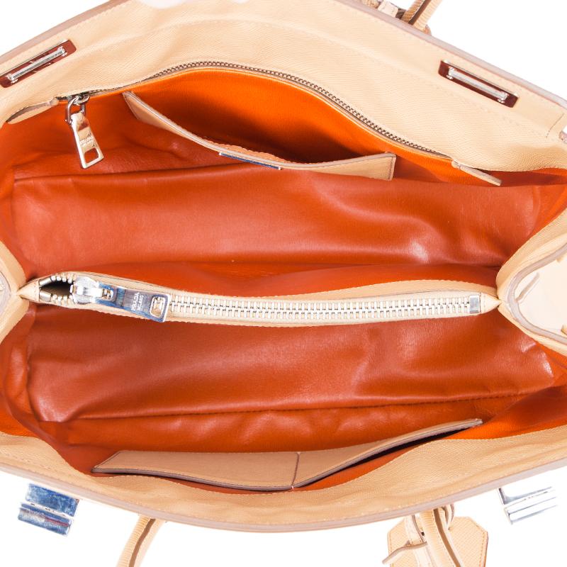 Women's PRADA Noisette beige Saffiano leather TWIN Tote Bag