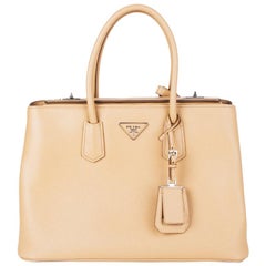 PRADA Noisette beige Saffiano leather TWIN Tote Bag