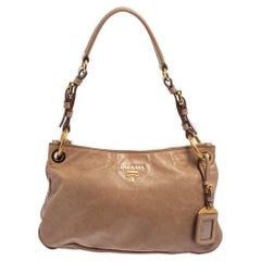 Prada Nude Beige Vitello Shine Leather Hobo
