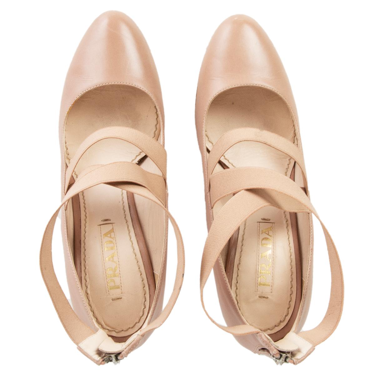 Women's PRADA nude leather BALLET STYLE Pumps Shoes 37.5 For Sale