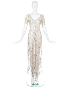 Prada nude mesh evening dress with floral embroidery, ss 1997