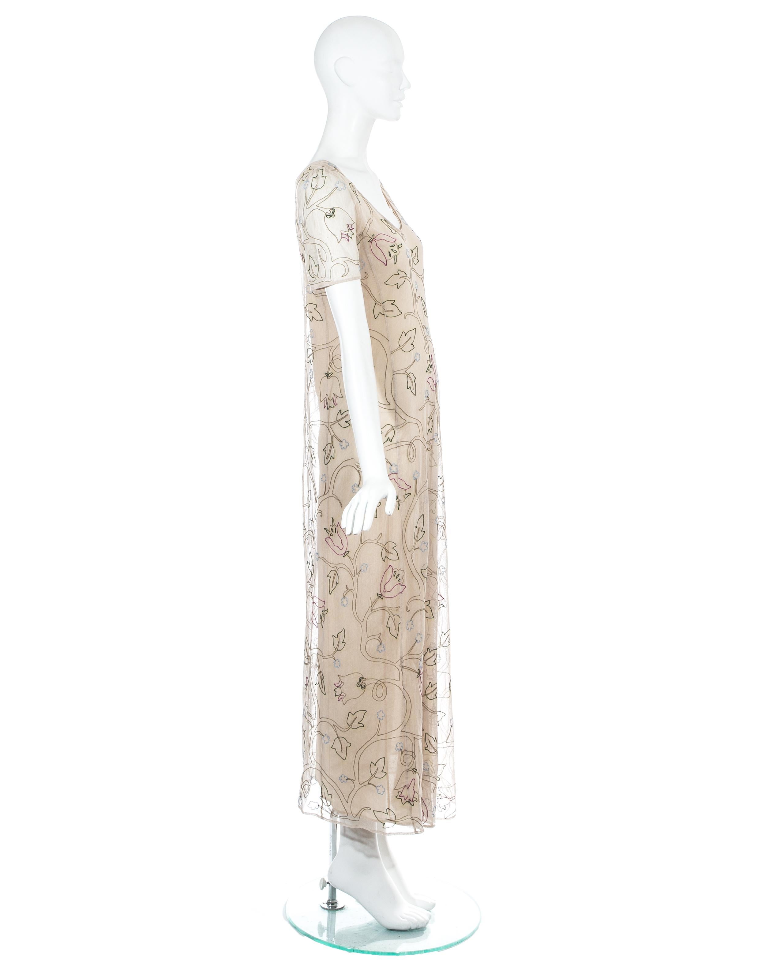 Prada nude mesh evening dress with floral embroidery, ss 1997 For Sale 2