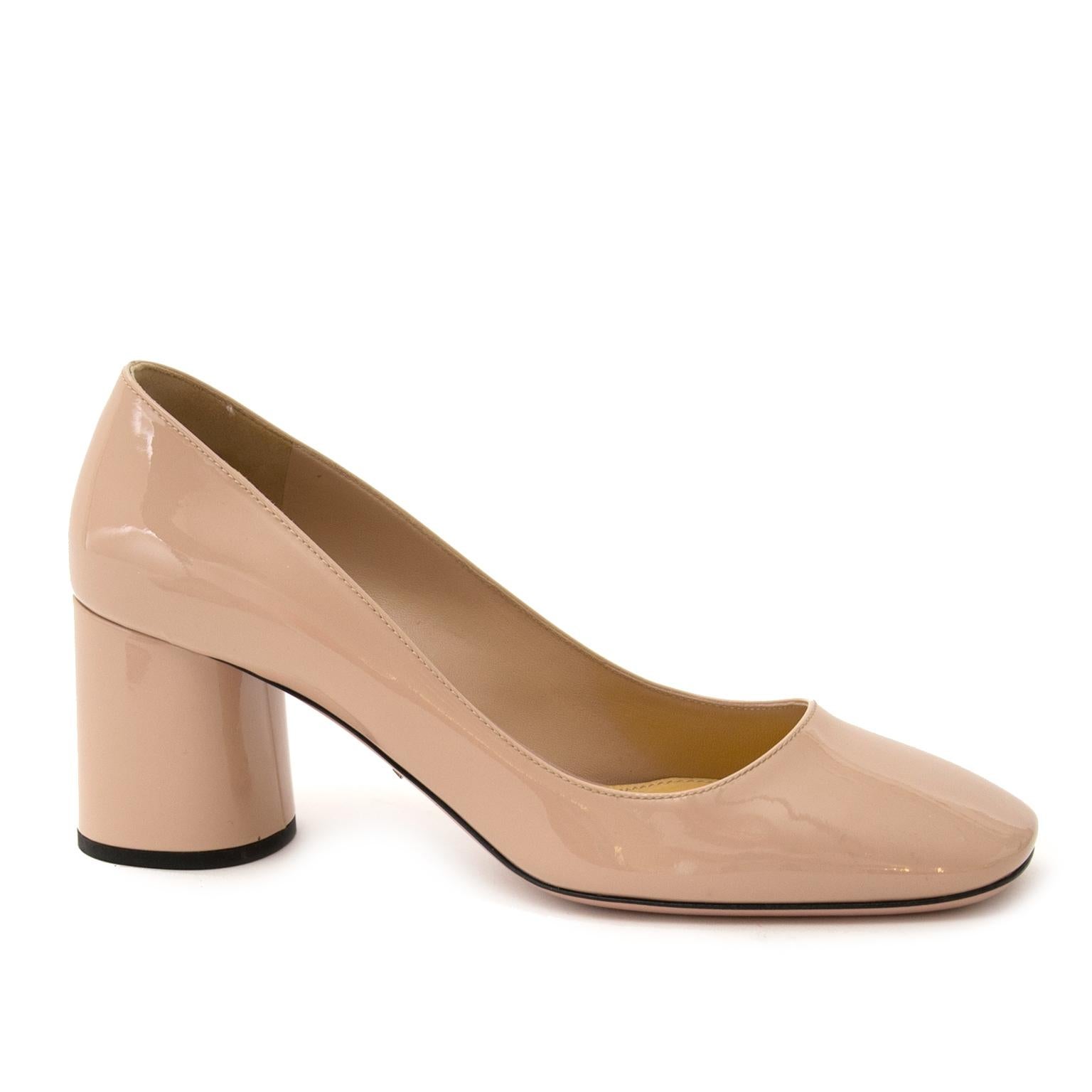 Prada Nude Patent Block Heeled Pumps - Size 36.5 For Sale at 1stDibs | nude  block heel pumps, prada nude pumps, prada nude shoes