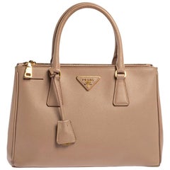 Prada Nude Pink Saffiano Lux Leather Small Double Zip Tote