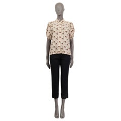 PRADA camicetta di seta rosa nudo FLORAL SHORT PUFF SLEEVE 42 M