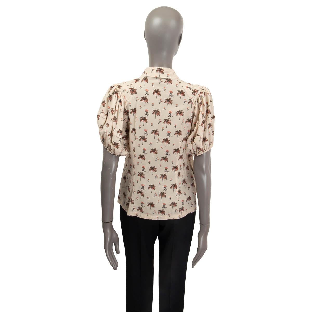 PRADA nackt rosa Seide FLORAL SHORT PUFF SLEEVE Shirt Bluse 42 M im Zustand „Hervorragend“ im Angebot in Zürich, CH