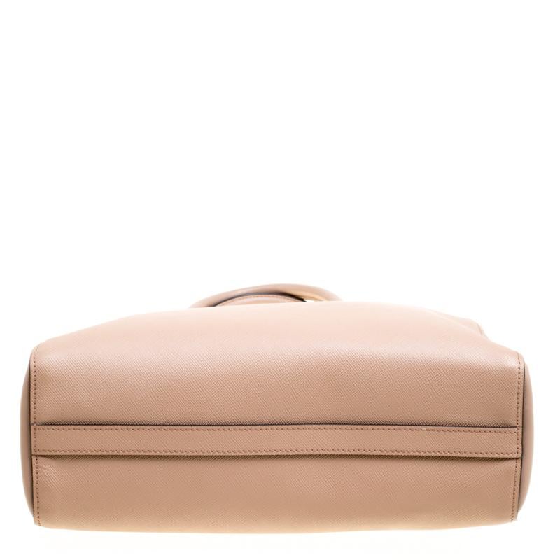 Beige Prada Nude Saffiano and Soft Leather Top Handle Bag
