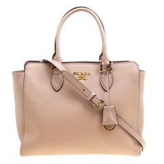 Prada Nude Saffiano and Soft Leather Top Handle Bag