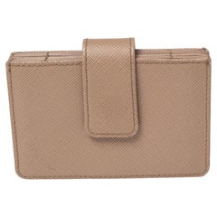 Prada Nude Saffiano Lux Leather Gusset Card Holder