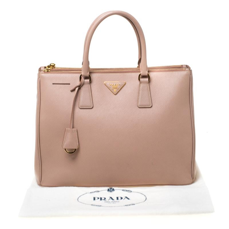 Prada Nude Saffiano Lux Leather Large Double Zip Tote 7