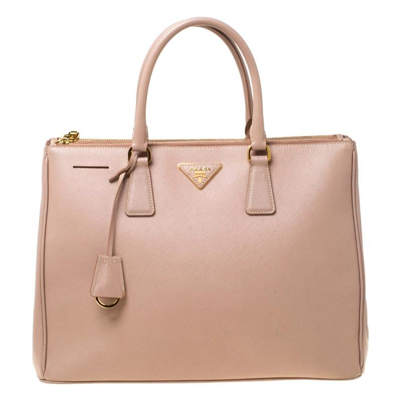 Prada Nude Saffiano Lux Leather Large Double Zip Tote