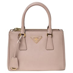 Prada Nude Saffiano Lux Leather Mini Double Zip Tote