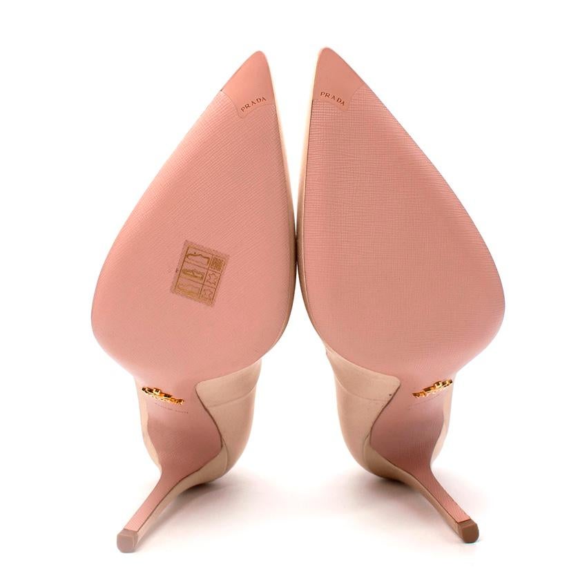 Prada Nude Satin Pointed Toe Heeled Pumps In Excellent Condition For Sale In London, GB