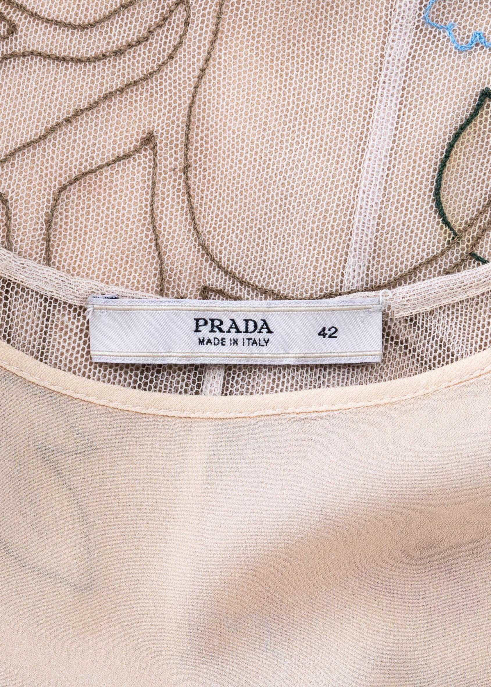 Prada nude silk mesh floral embroidered maxi dress, ss 1997 2