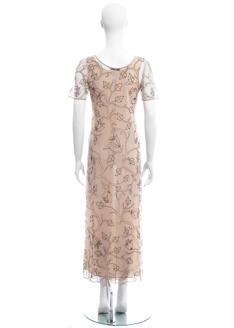 nude embroidered maxi dress Strapless Sequin Floral Embroidered Sheer Maxi Dress Pink / 4 main image 0
