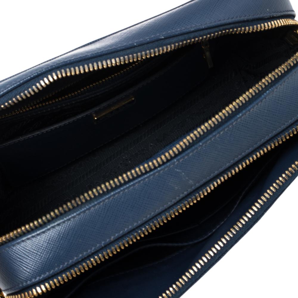 Prada Nvay Blue Saffiano Leather Camera Double Zip Shoulder Bag 1