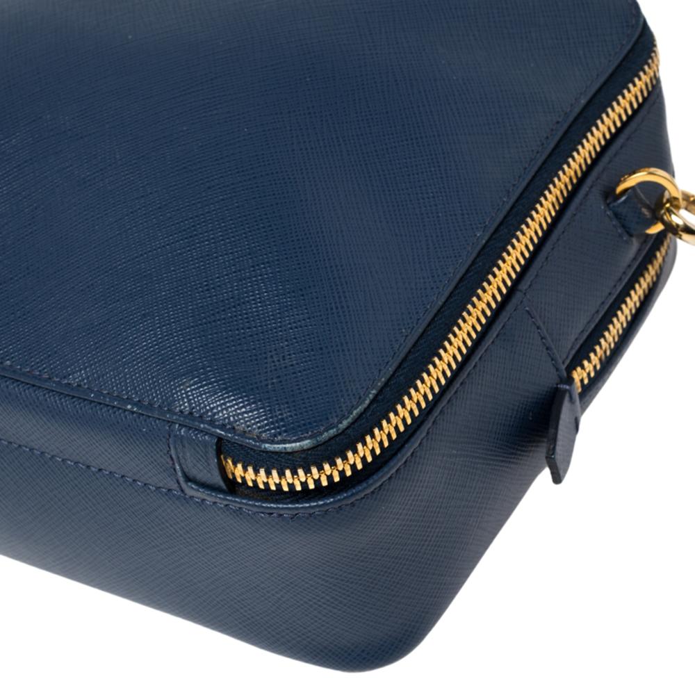 Prada Nvay Blue Saffiano Leather Camera Double Zip Shoulder Bag 2