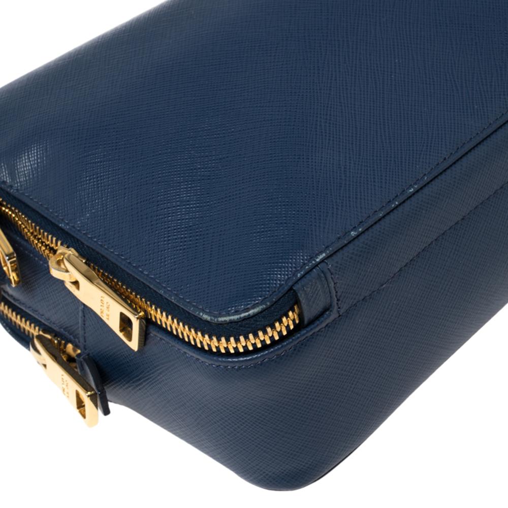 Prada Nvay Blue Saffiano Leather Camera Double Zip Shoulder Bag 3