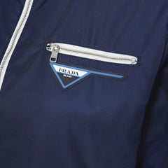 PRADA Nylon 2018 blue triangle rubber logo zip front bomber jacket IT40 S