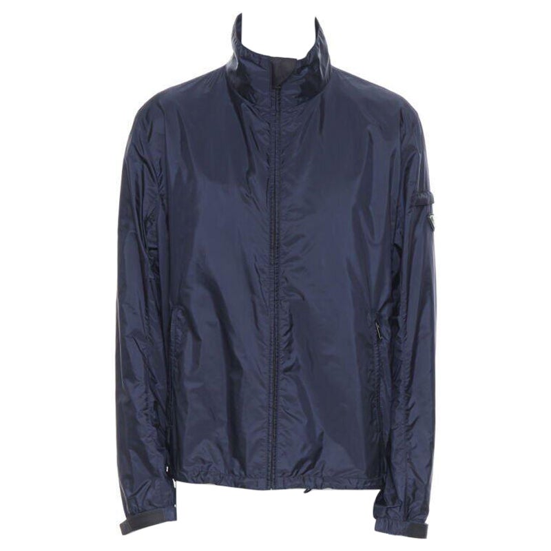 PRADA Nylon 2018 grey enamel triangle rubber cuff zip shell jacket IT50 L