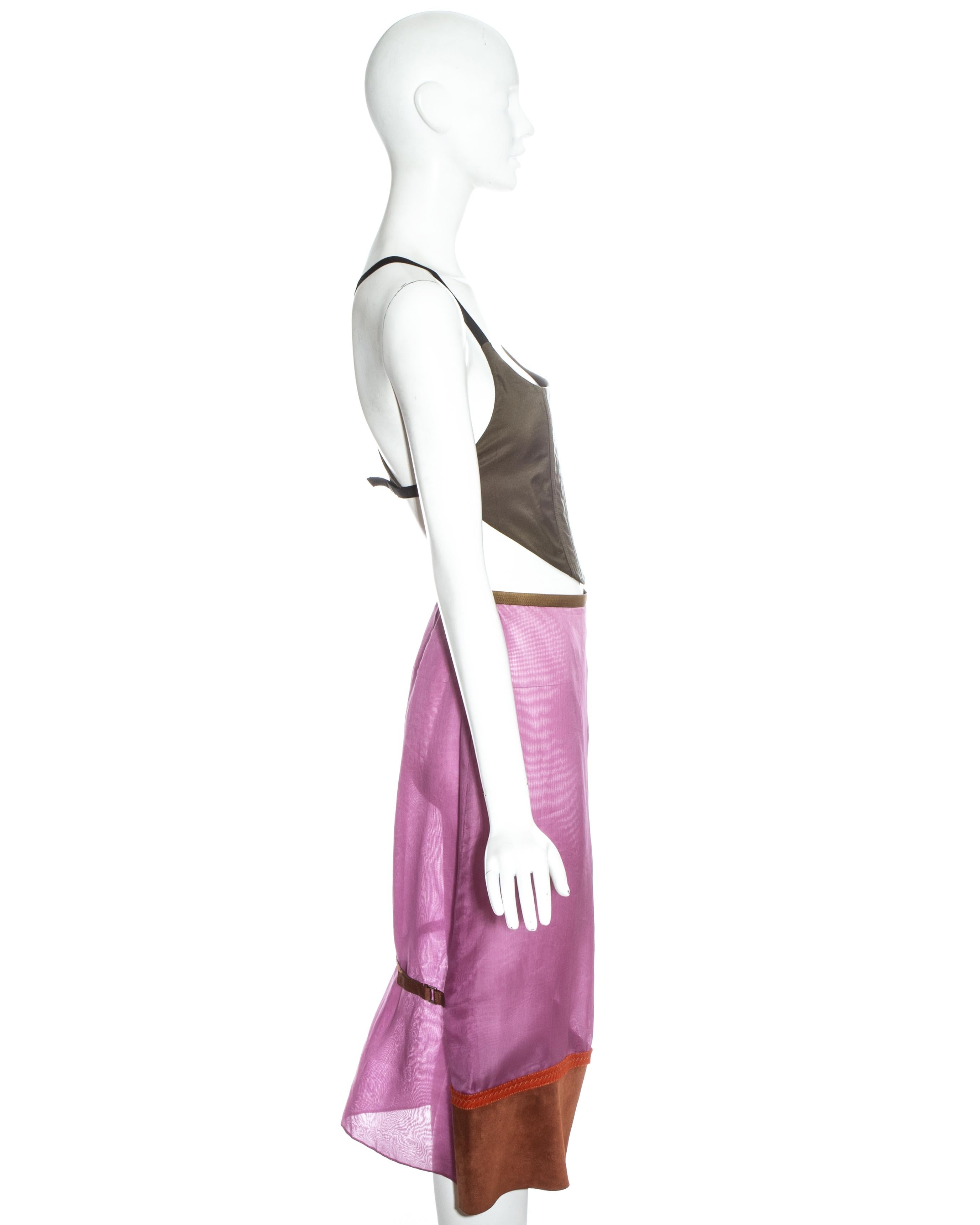 Purple Prada nylon and organza corset and skirt ensemble, fw 1999