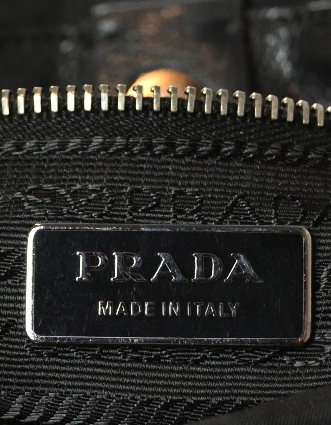 Prada Nylon Clutch Bag w/ Crystal Encrusted & Crocodile Detail In Excellent Condition In New York, NY
