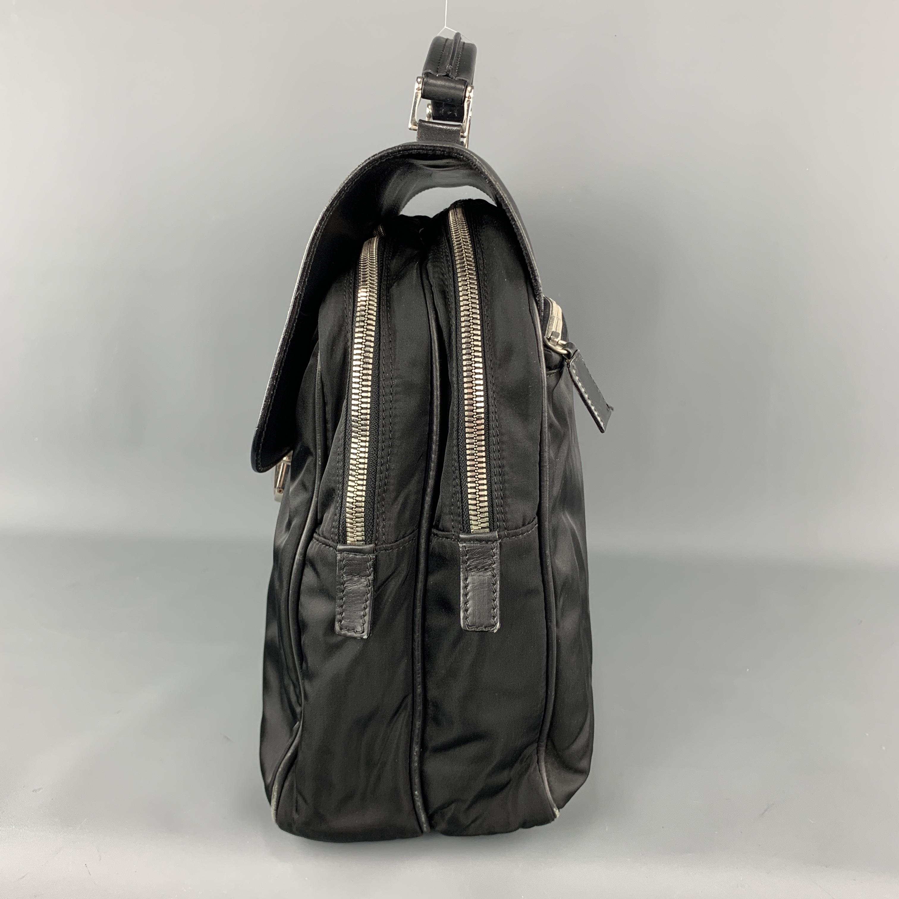 Black PRADA Nylon & Leather Double Snap Briefcase