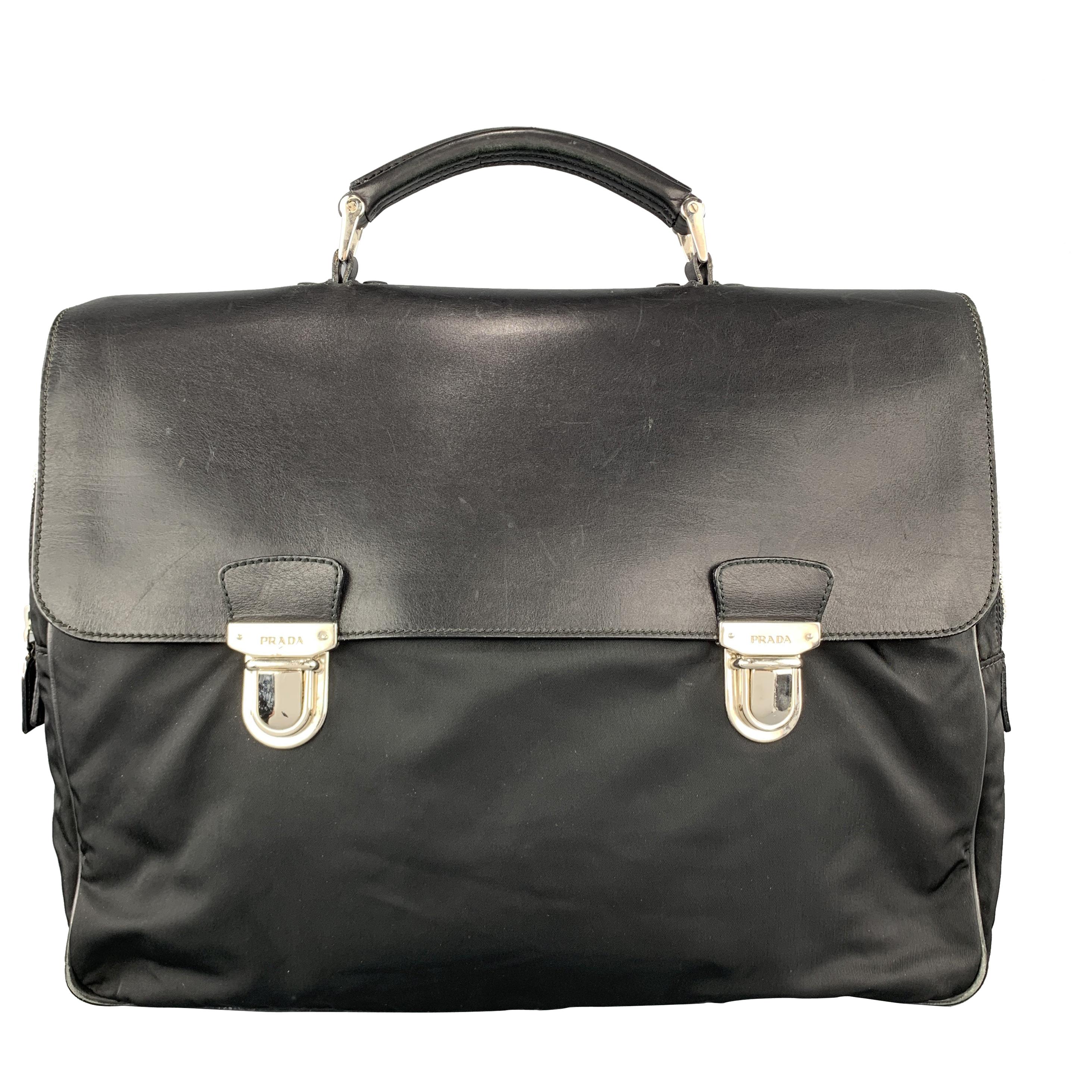 PRADA Nylon and Leather Double Snap Briefcase at 1stDibs