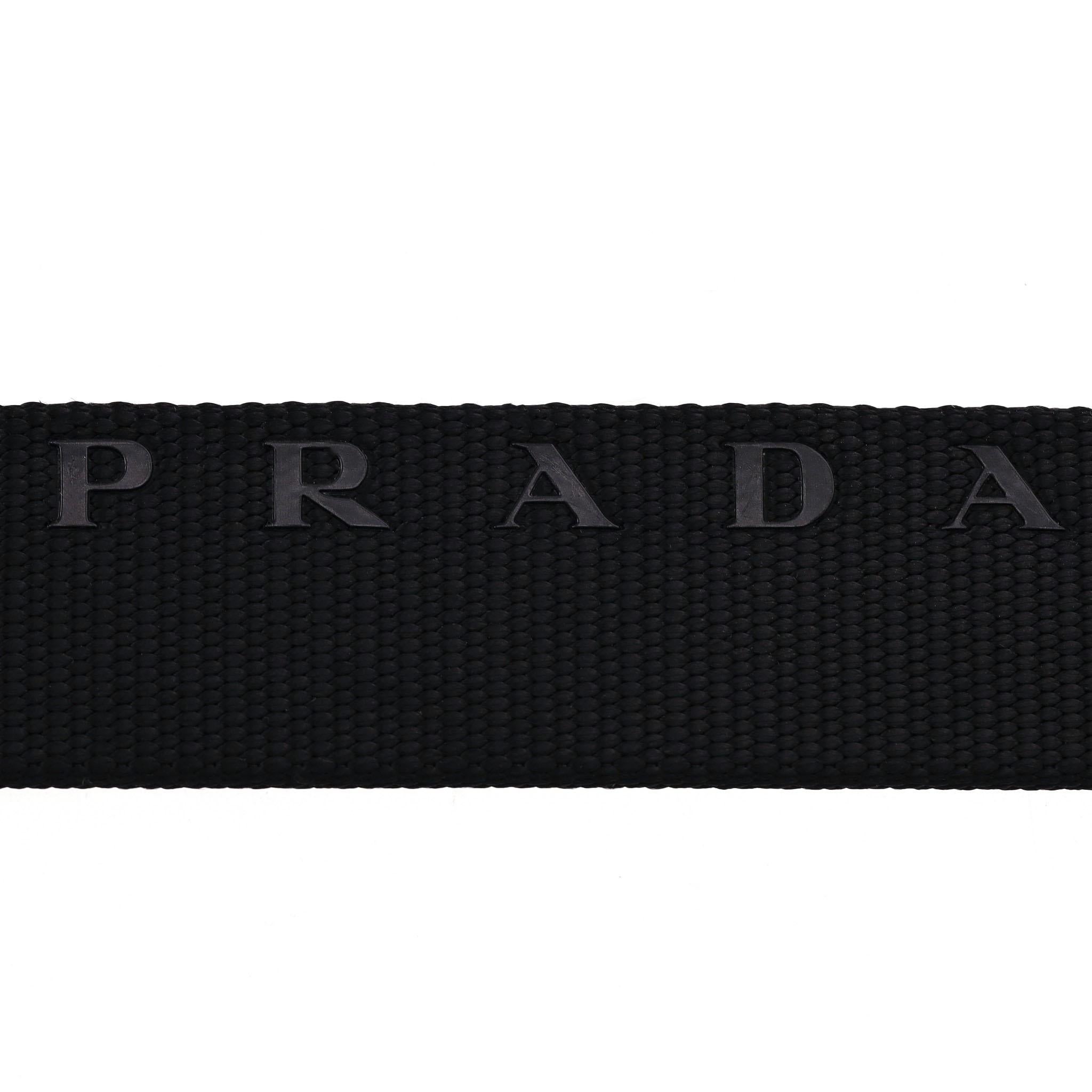 Black Prada Nylon Logo Belt With Leather Buckle