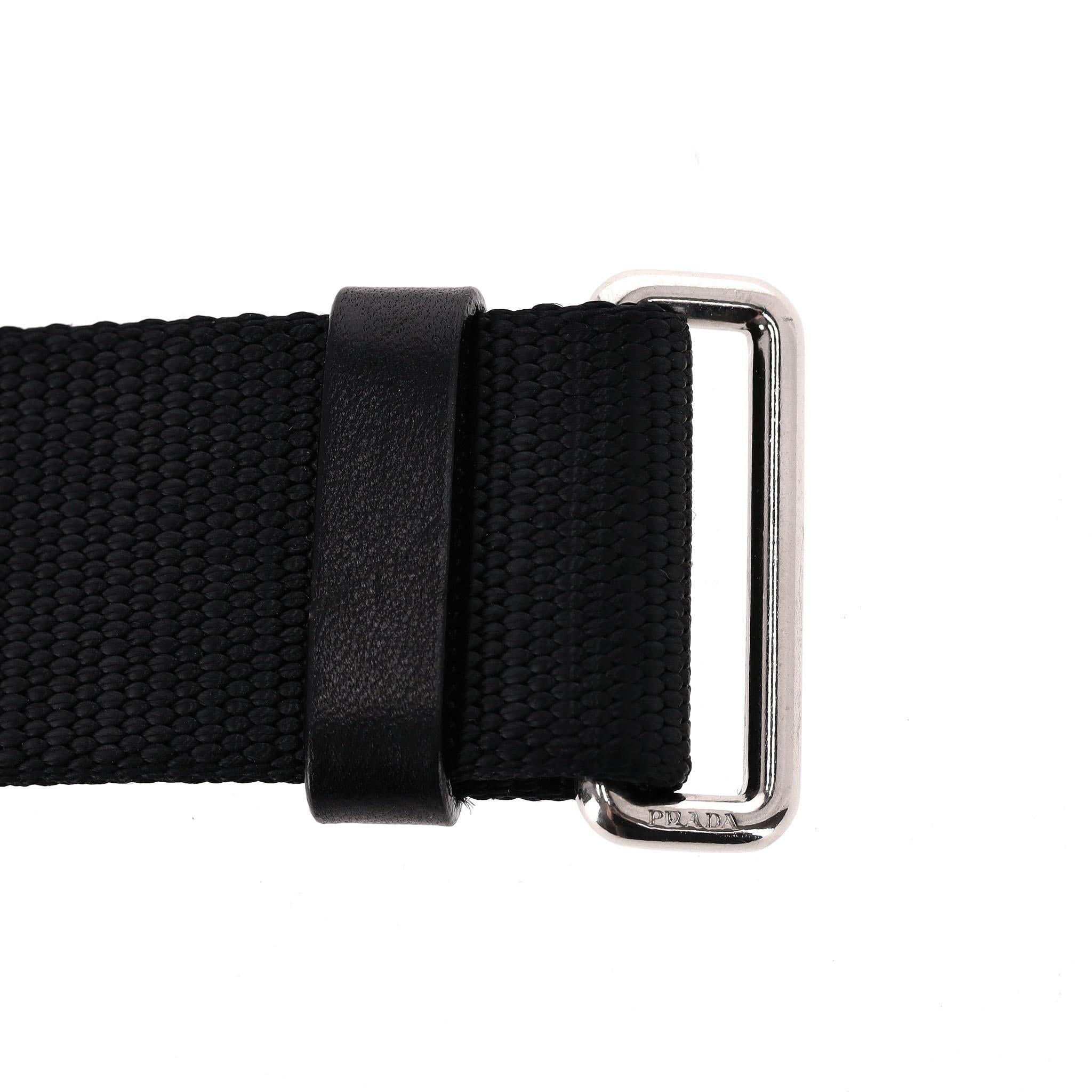 Women's Prada Nylon Logo Belt With Leather Buckle