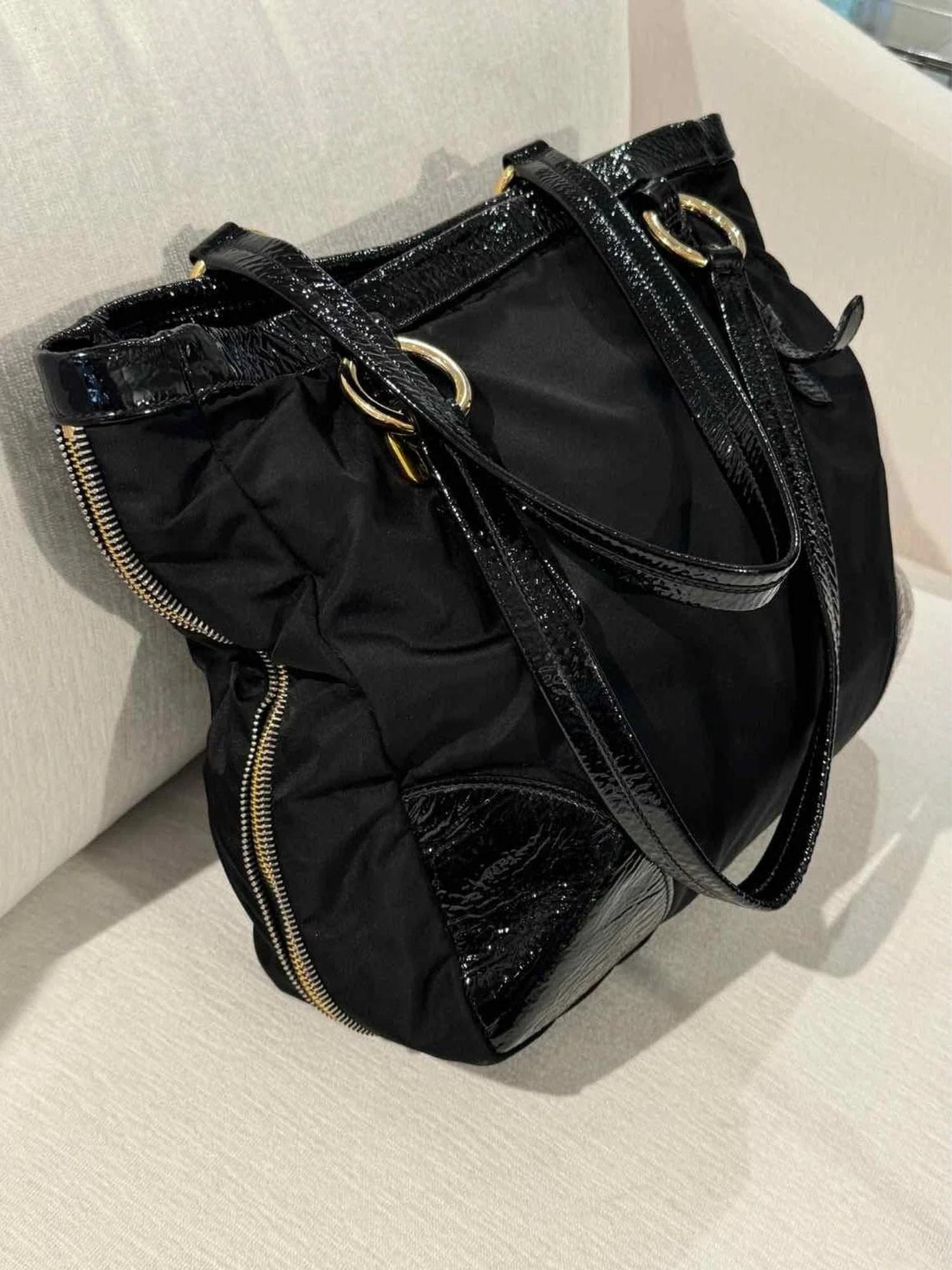 Prada Nylon Patent Leather Corners Zip Tote Bag Large For Sale 1