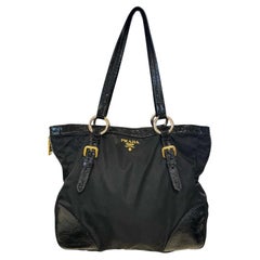 Prada Nylon Patent Leather Corners Zip Tote Bag Large
