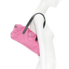 PRADA Nylon pink triangle seal logo plate patent handle small duffle boston bag