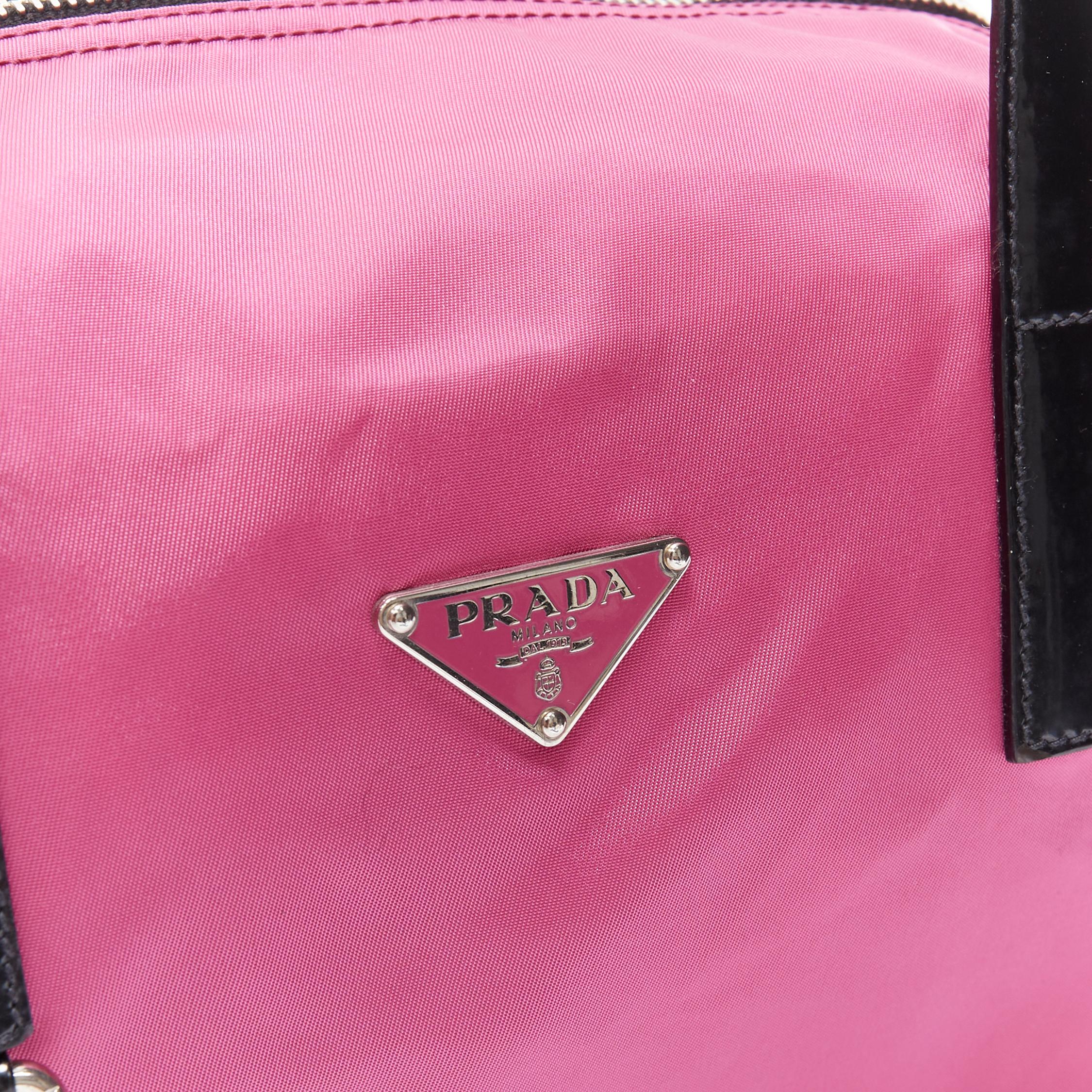 PRADA Nylon pink triangle seal logo plate patent handle small duffle boston bag In Good Condition In Hong Kong, NT