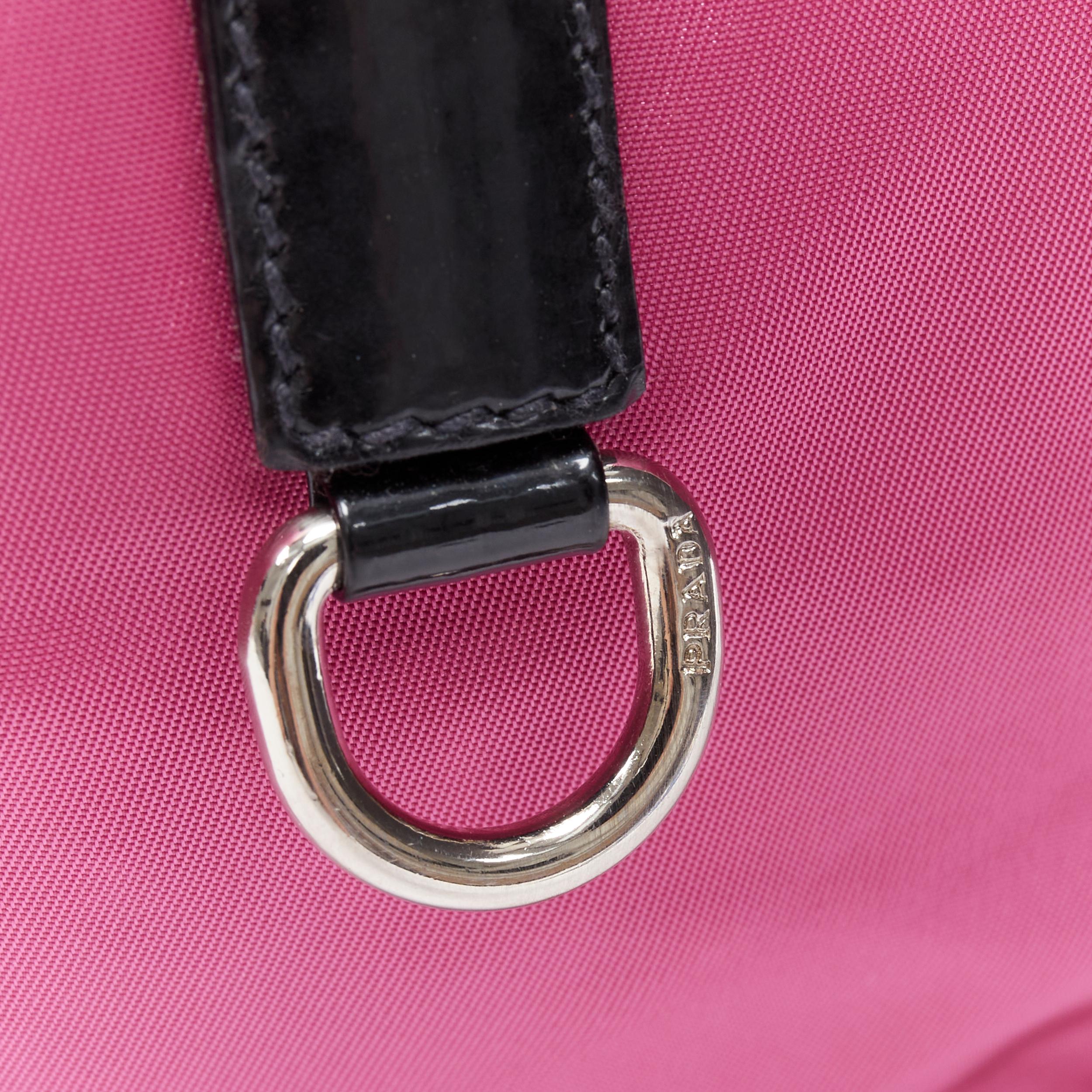 Women's PRADA Nylon pink triangle seal logo plate patent handle small duffle boston bag