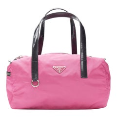PRADA Nylon pink triangle seal logo plate patent handle small duffle boston bag