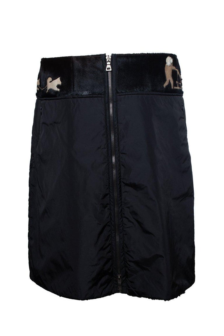 Prada, Nylon skirt in black with ponyskin For Sale at 1stDibs