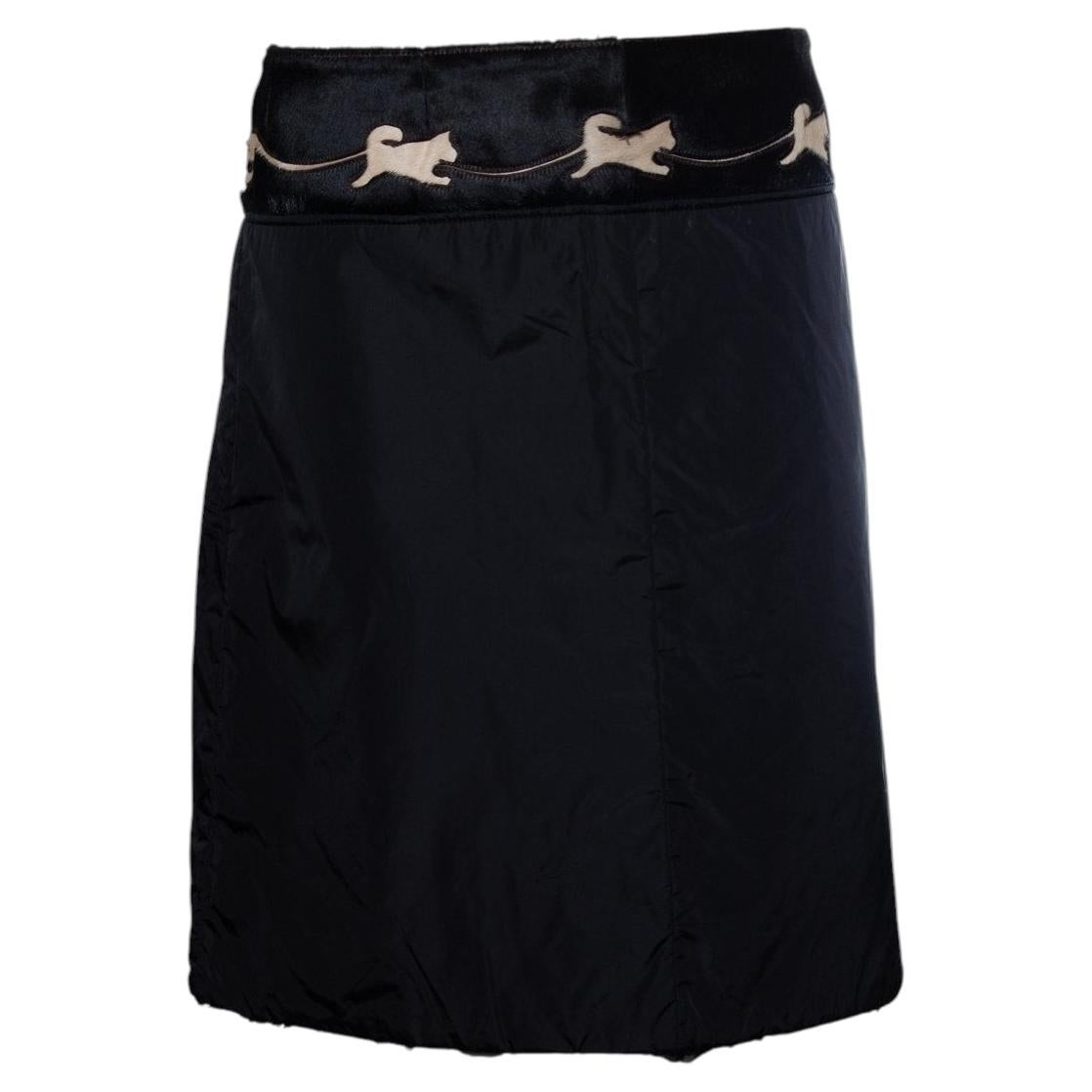 Prada, Nylon skirt in black with ponyskin